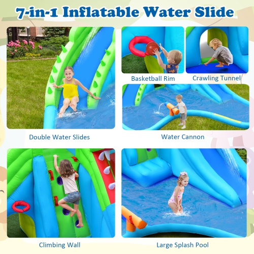 Gymax Crocodile Inflatable Water Slide Park Kids Bounce House w/ Dual Slides Without Blower
