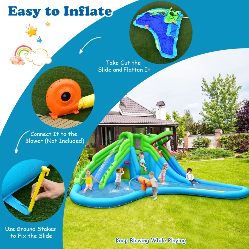 Gymax Crocodile Inflatable Water Slide Park Kids Bounce House w/ Dual Slides Without Blower