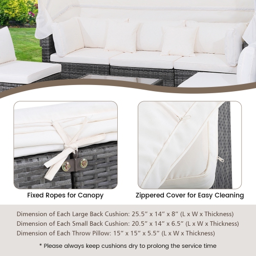 Gymax 6 PCS PE Rattan Patio Furniture Set w/ Tempered Glass Table and Retractable Canopy