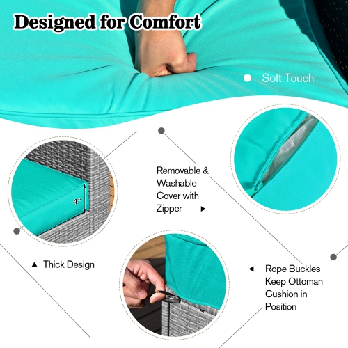 Gymax 8PCS Rattan Patio Space-Saving Furniture Set w/ Waterproof Cover & Turquoise Cushions