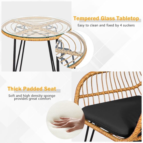 Gymax 3PCS Rattan Patio Bistro Set Conversation Furniture Set w/ Cushions