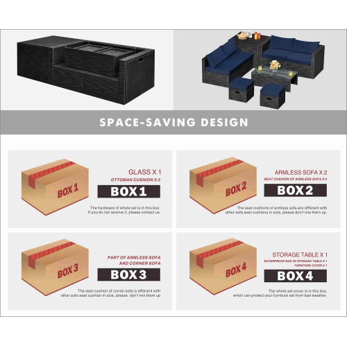 Gymax 8PCS Rattan Patio Sectional Furniture Set w/ Waterproof Cover & Navy Cushions