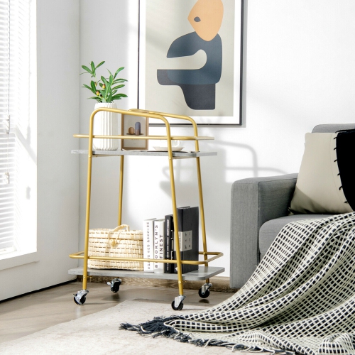 Gymax Gold Serving Cart Utility Trolley on Wheel Rolling Kitchen Rack w/Handle