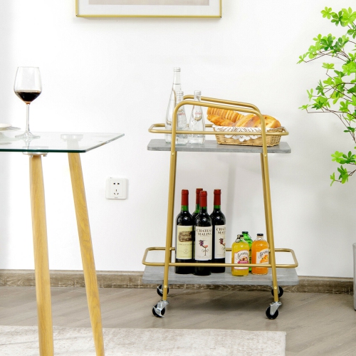 Gymax Gold Serving Cart Utility Trolley on Wheel Rolling Kitchen Rack w/Handle