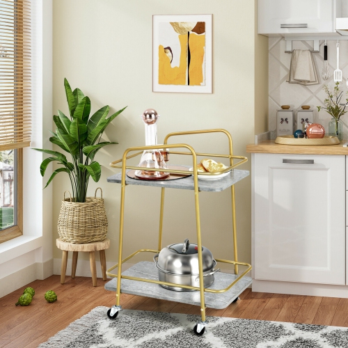 Gymax Gold Serving Cart Utility Trolley on Wheel Rolling Kitchen Rack w/Handle