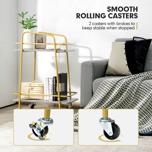 Gymax Gold Serving Cart Utility Trolley on Wheel Rolling Kitchen Rack w/Handle