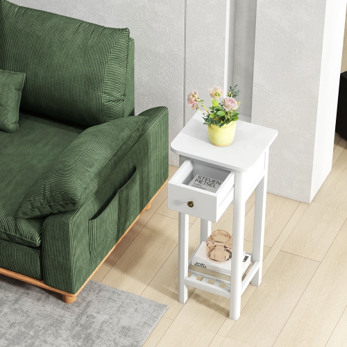 Gymax Solid Wood Side Table Rectangular 2PCS Sofa Side Table w/ Acacia Wood Top Telephone Table White