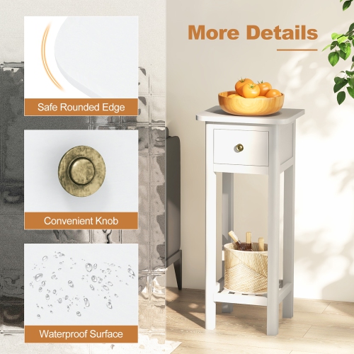 Gymax Solid Wood Side Table Rectangular Sofa Side Table w/ Acacia Wood Top Telephone Table White