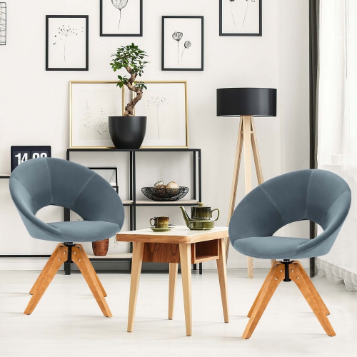 Gymax Set of 2 Swivel Accent Chair Modern Velvet Vanity Chair w/ Wood Legs