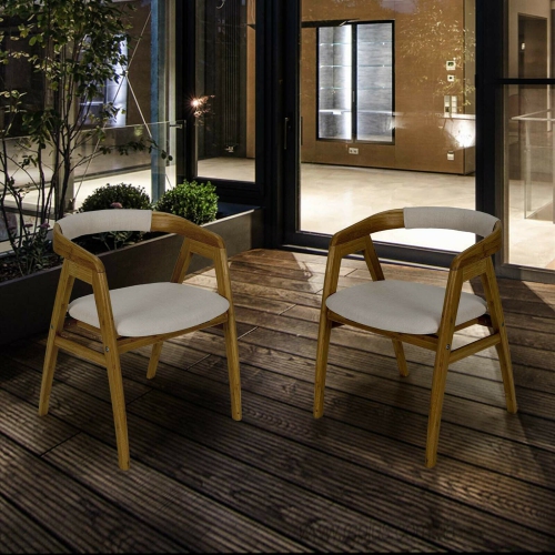 Gymax Set of 2 Bamboo Accent Chairs Leisure Chairs Armchairs w/ Seat Cushion