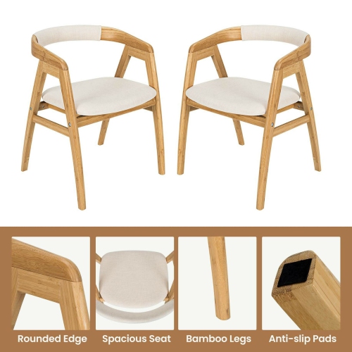 Gymax Set of 2 Bamboo Accent Chairs Leisure Chairs Armchairs w/ Seat Cushion