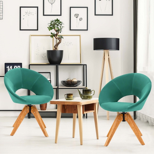 Gymax Set of 2 Swivel Accent Chair Modern Velvet Vanity Chair w/ Wood Legs