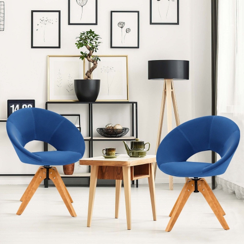 Gymax Set of 2 Swivel Accent Chair Modern Velvet Vanity Chair w/ Wood Legs
