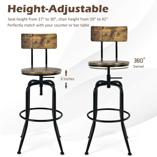 Gymax Set of 4 Industrial Bar Stool Adjustable Swivel Counter-Height Dining Side Chair