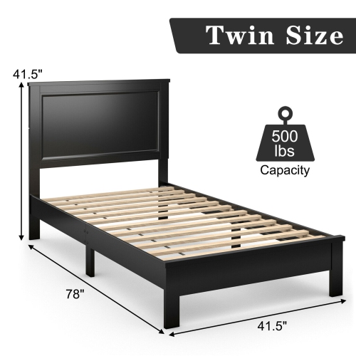 Gymax Twin/Full/Queen Size Bed Frame Platform Slat High Headboard Bedroom Rubber Wood Leg