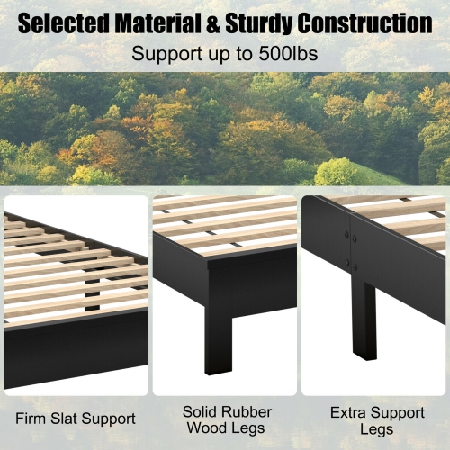 Gymax Twin/Full/Queen Size Bed Frame Platform Slat High Headboard Bedroom Rubber Wood Leg