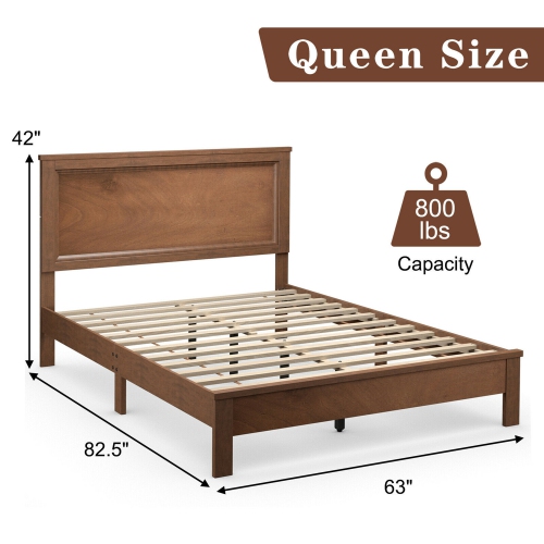 Gymax Twin/Full/Queen Size Bed Frame Platform Slat High Headboard Bedroom Rubber Wood Leg