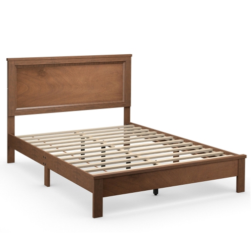 Gymax Twin/Full/Queen Size Bed Frame Platform Slat High Headboard Bedroom Rubber Wood Leg