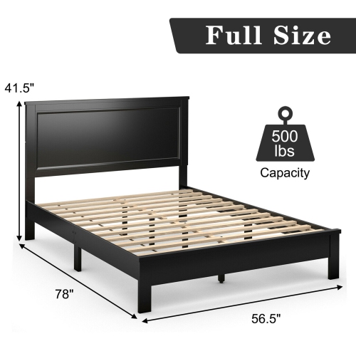 Gymax Twin/Full/Queen Size Bed Frame Platform Slat High Headboard Bedroom Rubber Wood Leg