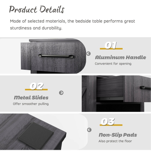 Gymax Nightstand with Drawer and Shelf Rustic Wooden Bedside Table Bedroom Brown / Natural / Black