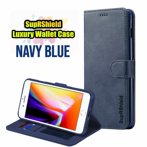 Apple iPhone 12 Mini Case Navy Blue SuperShield Wallet Case Leather Card Holder Flip Protective Shockproof Magnetic Case Cover