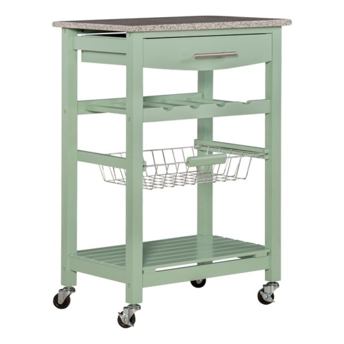 Linon Natalie Wood Granite Top Kitchen Island in Green