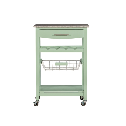 Linon Natalie Wood Granite Top Kitchen Island in Green