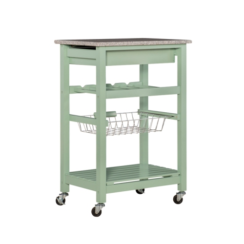 Linon Natalie Wood Granite Top Kitchen Island in Green