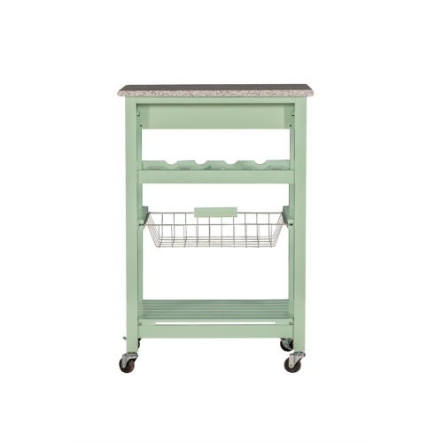 Linon Natalie Wood Granite Top Kitchen Island in Green