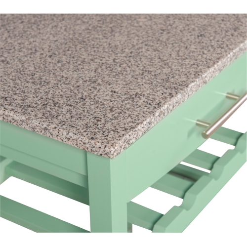 Linon Natalie Wood Granite Top Kitchen Island in Green