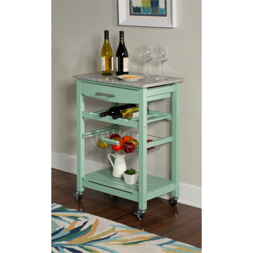 Linon Natalie Wood Granite Top Kitchen Island in Green