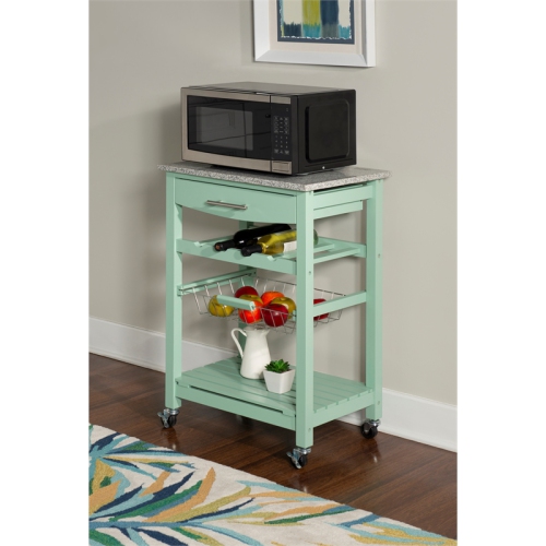 Linon Natalie Wood Granite Top Kitchen Island in Green