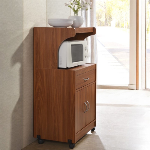 Hodedah Microwave Contemporary Wooden Kitchen Cart in Cherry Finish