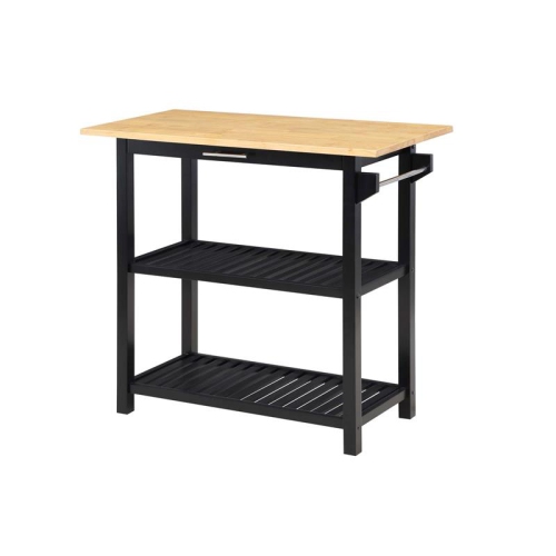 Designs2Go Three-Tier Butcher Block Kitchen Prep Island with Drawer- Black Wood