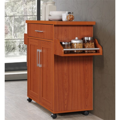 Hodedah Kitchen Island with Spice Rack plus Towel Holder in Cherry Wood