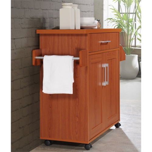 Hodedah Kitchen Island with Spice Rack plus Towel Holder in Cherry Wood