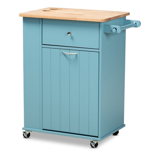 BOWERY HILL  Finished Wood Kitchen Storage Cart In Sky Blue