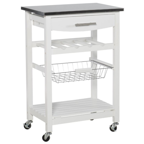 LINON  Natalie Wood Stainless Steel Top Kitchen Cart In In White