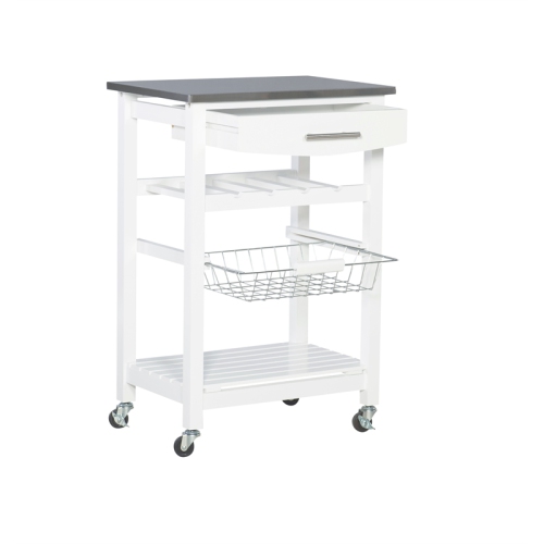 Linon Natalie Wood Stainless Steel Top Kitchen Cart in White