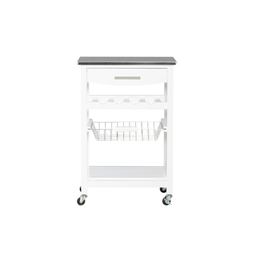 Linon Natalie Wood Stainless Steel Top Kitchen Cart in White