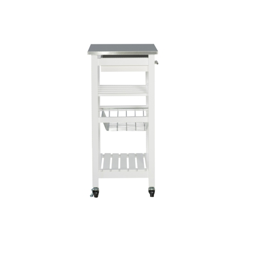 Linon Natalie Wood Stainless Steel Top Kitchen Cart in White