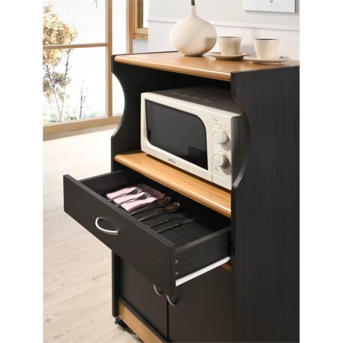 Hodedah Microwave Contemporary Wooden Kitchen Cart in Black-Beige Finish