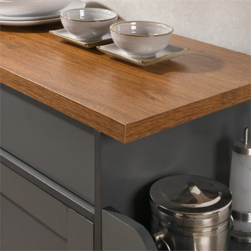 Hodedah Kitchen Island with Spice Rack plus Towel Holder in Gray-Oak Wood