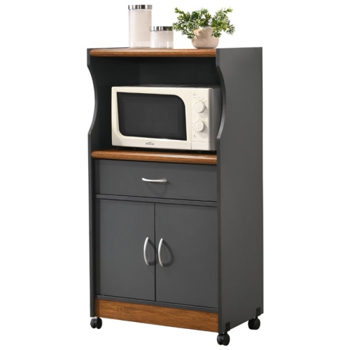 HODEDAH  Microwave Contemporary Wooden Kitchen Cart In Grey-Oak Finish