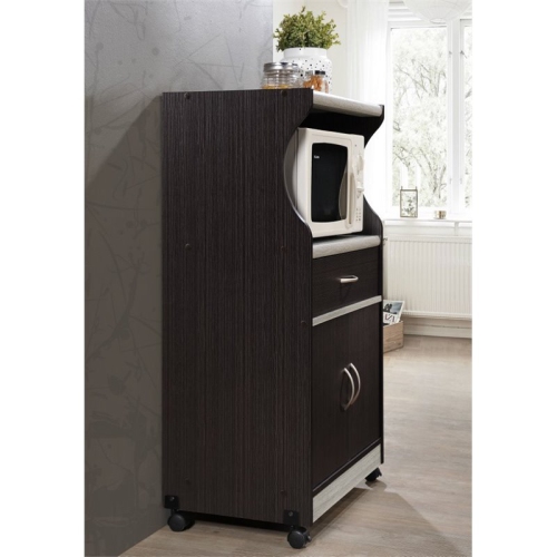 Hodedah Microwave Contemporary Wooden Kitchen Cart in Chocolate-Grey Finish