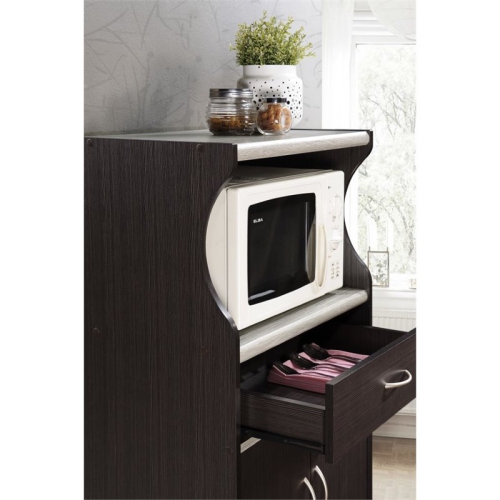 Hodedah Microwave Contemporary Wooden Kitchen Cart in Chocolate-Grey Finish