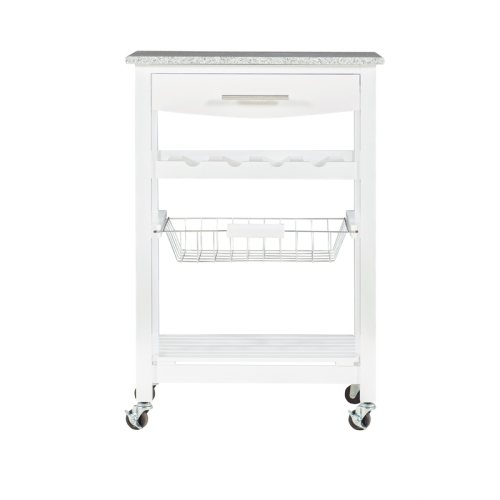 Linon Natalie Wood Granite Top Kitchen Island in White