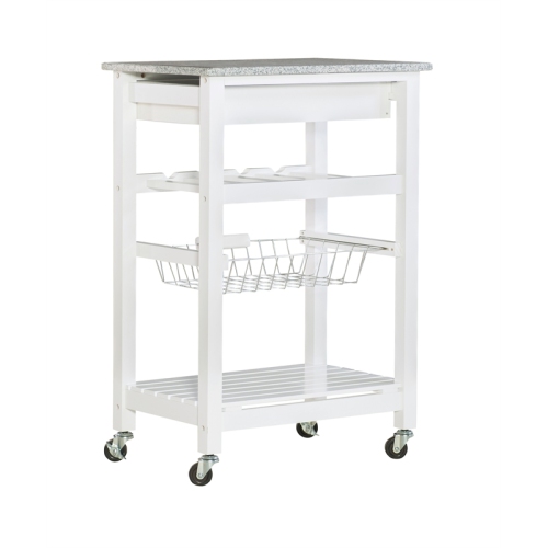 Linon Natalie Wood Granite Top Kitchen Island in White