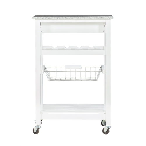 Linon Natalie Wood Granite Top Kitchen Island in White