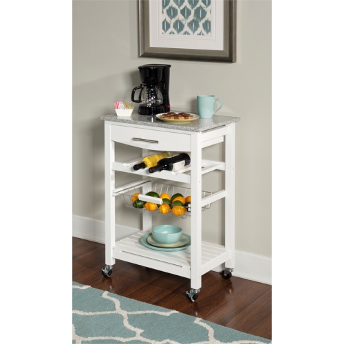 Linon Natalie Wood Granite Top Kitchen Island in White